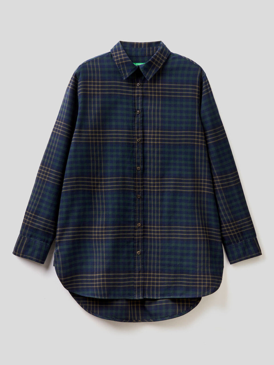 Long check shirt in 100% cotton image number 1