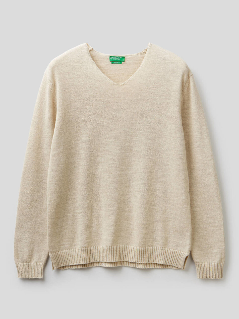 V-neck sweater in linen blend cotton image number 1