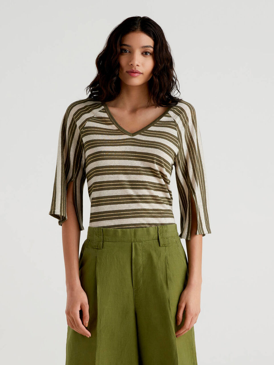 Striped t-shirt with 3/4 sleeves