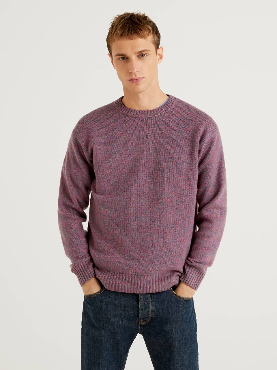 Benetton Crew neck sweater in pure Shetland wool. 1