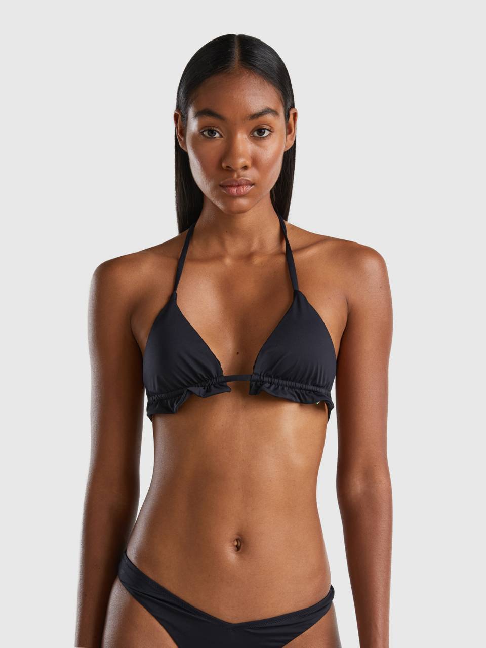 Benetton Triangle bikini top in ECONYL® with flounces. 1