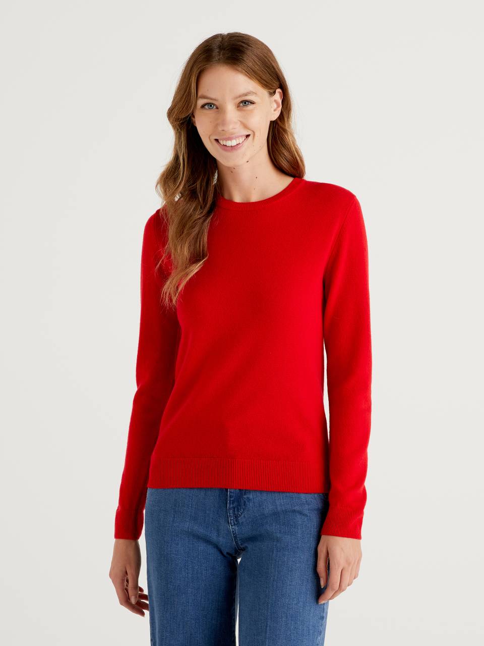 Benetton Red crew neck sweater in Merino wool. 1 Benetton Red crew neck sweater in Merino wool. 1