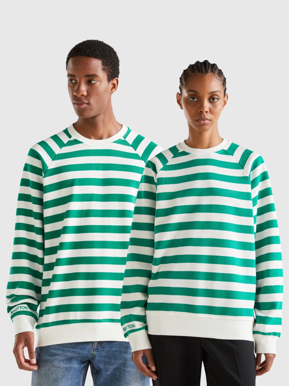 Benetton white and green striped sweatshirt 36plu106d 901