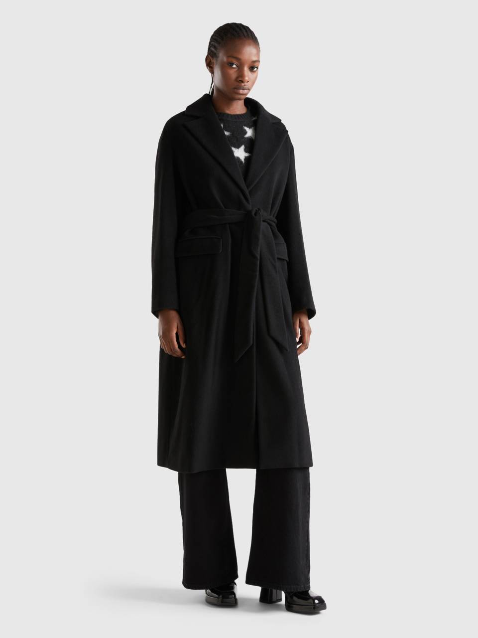 Long wool coat with belt online
